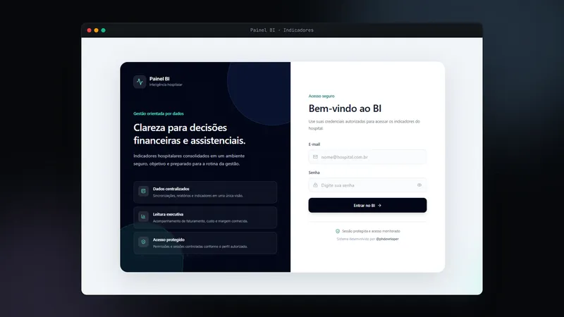 Tela de acesso do Painel BI de indicadores