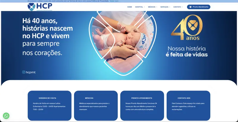 Página inicial do site do Hospital das Clínicas Primavera